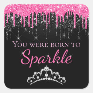 Pegatina Cuadrada Purpurina falso que gotea en rosa caliente nace a 