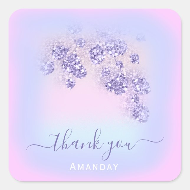 Pegatina Cuadrada Purpurina Floral Azul Rosa DULCE Holograma 16º (Anverso)