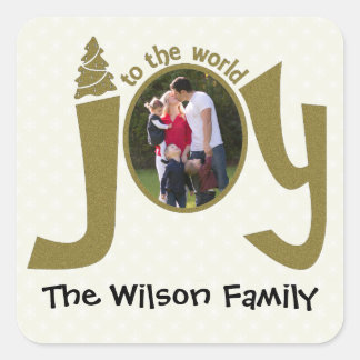 Pegatina Cuadrada Purpurina fotográfico personalizado joy al mundo