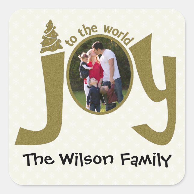 Pegatina Cuadrada Purpurina fotográfico personalizado joy al mundo (Anverso)