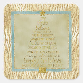 Pegatina Cuadrada Purpurina Glam Gold Árbol de Navidad Zebra