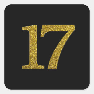 Pegatina Cuadrada Purpurina Gold Número 17 de ancho