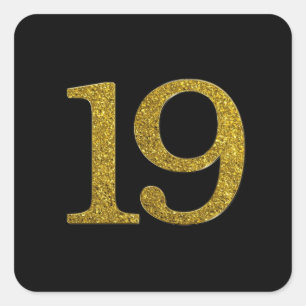 Pegatina Cuadrada Purpurina Gold Número 19 de ancho