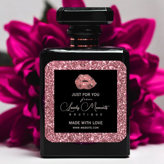 Pegatina Cuadrada Purpurina Gracias Rosa Logo de Gold Circle Boutiqu (Glitter Thank Rose Gold Circle Boutique Logo Sticker #lips #watercolorlips #addlogo #beautylabels)