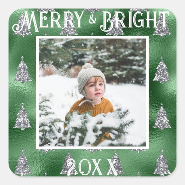 Pegatina Cuadrada Purpurina metálico de foto brillante de Merry y Br (Anverso)