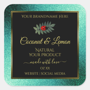 Pegatina Cuadrada Purpurina metálico verde azulado Ladybug de etique