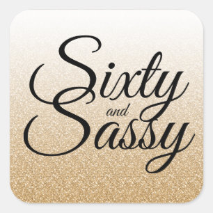 Pegatina Cuadrada Purpurina Ombre 60 y cumpleaños 60 Sassy