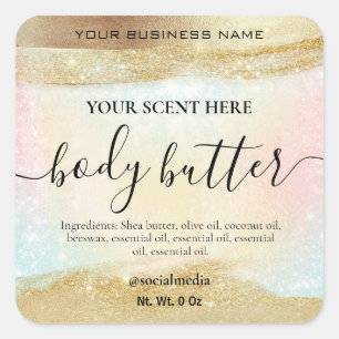 Pegatina Cuadrada Purpurina Pastel Arcoiris Butter Gold Body Butter