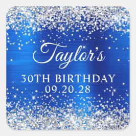 Pegatina Cuadrada Purpurina Plata Relieve metalizado Azul Real 30 cu