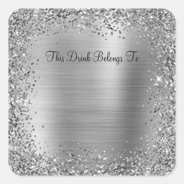 Pegatina Cuadrada Purpurina plateado y Relieve metalizado Esta bebid (Anverso)