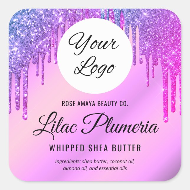 Pegatina Cuadrada Purpurina púrpura espumoso desliza industria de be (Anverso)