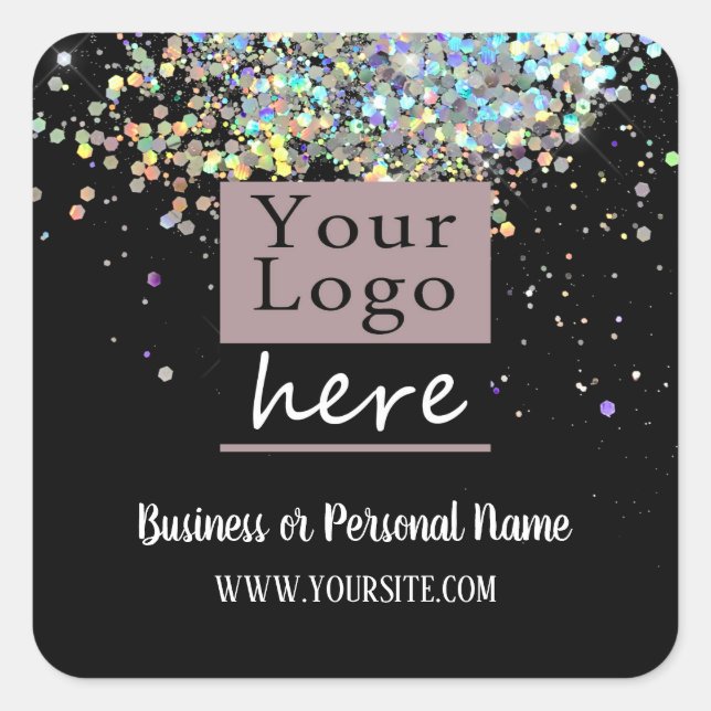 Pegatina Cuadrada Purpurina Rainbow para su Personalizado de logotip (Anverso)