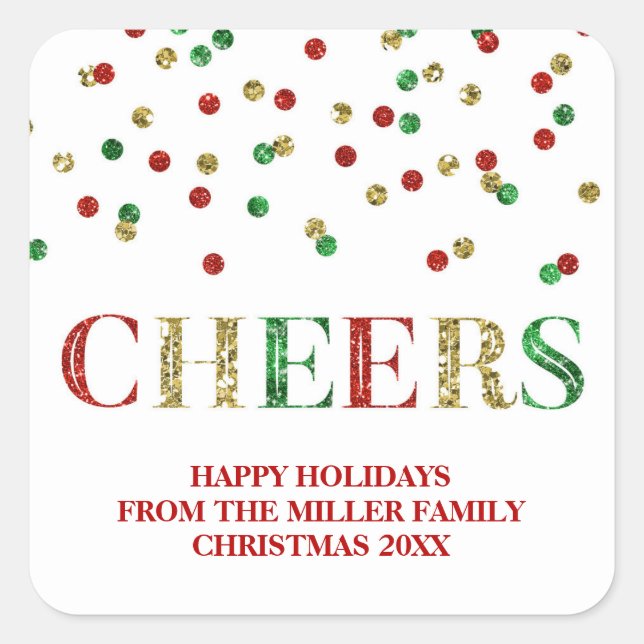 Pegatina Cuadrada Purpurina Rojo de Oro Confetti Chequea a Personali (Anverso)