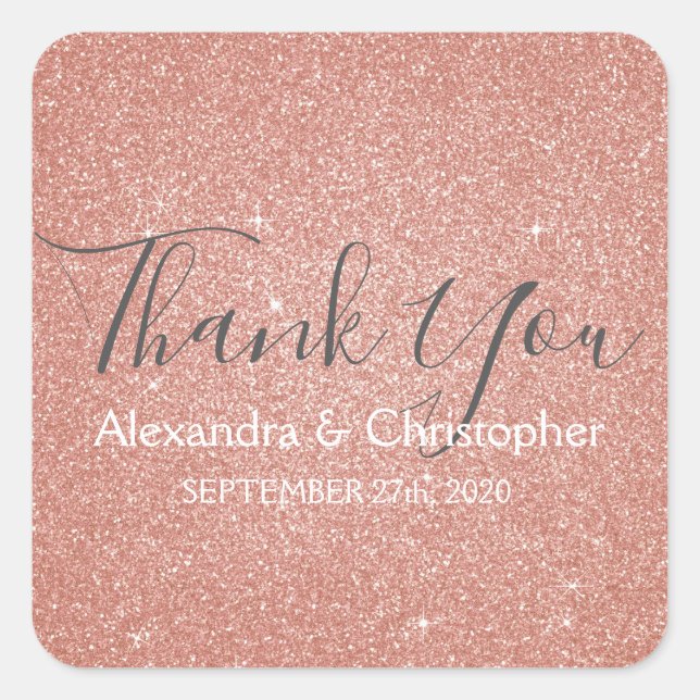 Pegatina Cuadrada Purpurina rosa de oro y gracias a Sparkle (Anverso)
