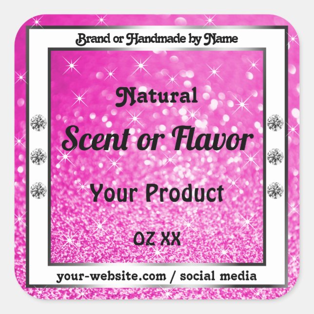 Pegatina Cuadrada Purpurina rosa Luminoso Estrellas de espuma Etique (Anverso)