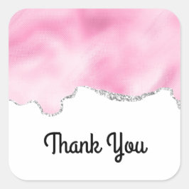 Pegatina Cuadrada Purpurina Rosa y Plata Faux EleganteGracias