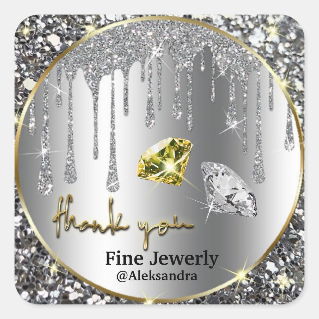 Pegatina Cuadrada Purpurina Silver Gold Drip (Anverso)