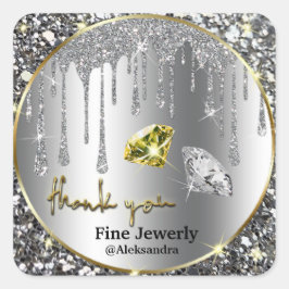 Pegatina Cuadrada Purpurina Silver Gold Drip