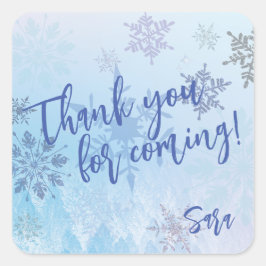 Pegatina Cuadrada Purpurina Snowflake Winter Gracias por venir