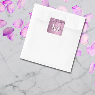 Pegatina Cuadrada Purpurina Sparkle Rosa Rubor Girly Pink Name