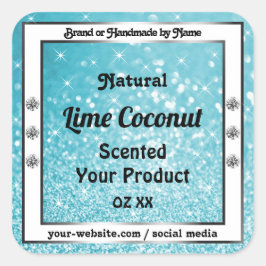 Pegatina Cuadrada Purpurina Verde azulado moderno Sparkling Stars