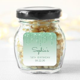 Pegatina Cuadrada Purpurina Verde Drip 18th Birthday Square