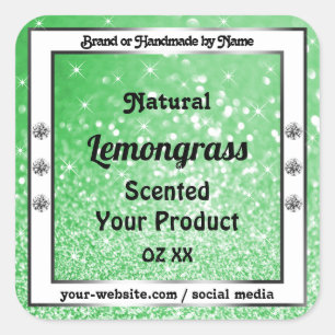Pegatina Cuadrada Purpurina verde esmeralda con etiquetas de product
