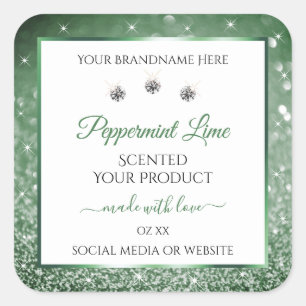 Pegatina Cuadrada Purpurina Verde Forestal Etiquetas de productos bl