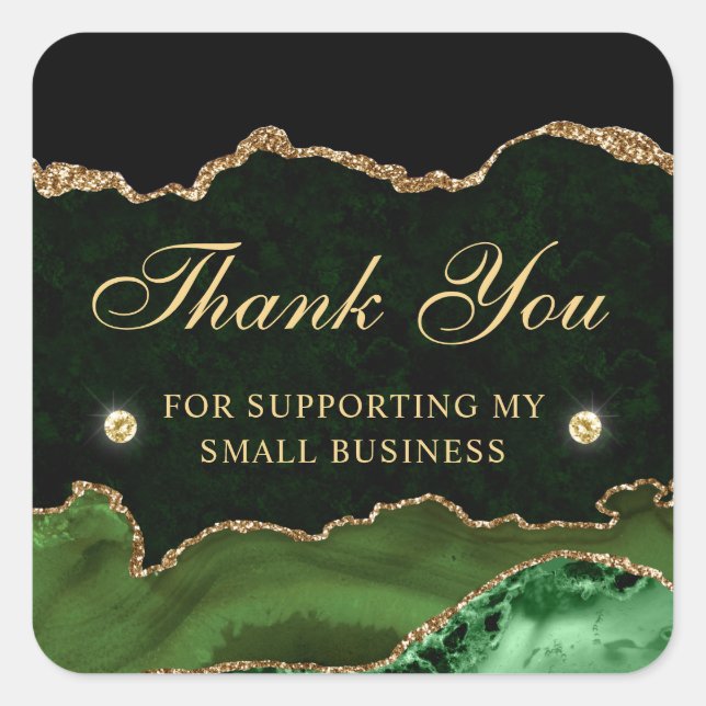 Pegatina Cuadrada Purpurina Verde y Oro Agitación de mármol para peq (Anverso)