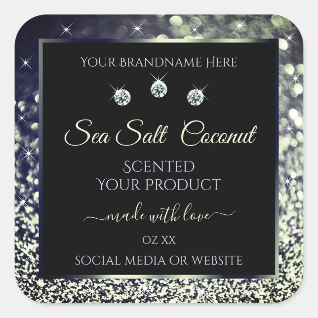 Pegatina Cuadrada Purpurinas de plata azul modernos (Anverso)