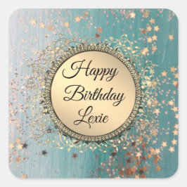 Pegatina Cuadrada Purpurinoso de confianza en el cumpleaños personal