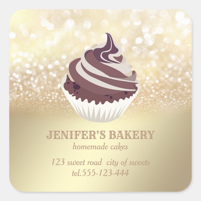 Pegatina Cuadrada Purpurinoso de oro de época quequitos y dulces cas (Anverso)