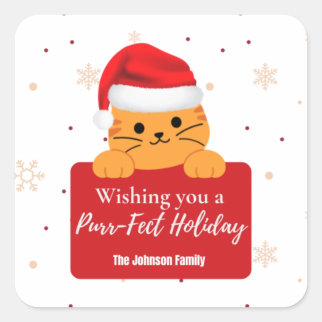 Pegatina Cuadrada Purr‑fect Holiday Cat Christmas  (Anverso)