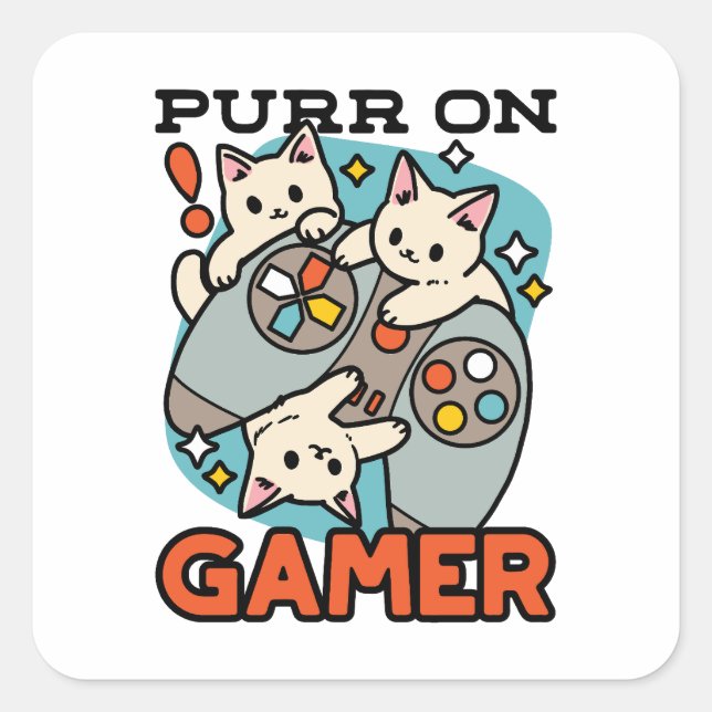 Pegatina Cuadrada Purr on Gamer - Diseño de juegos para gatos (Anverso)