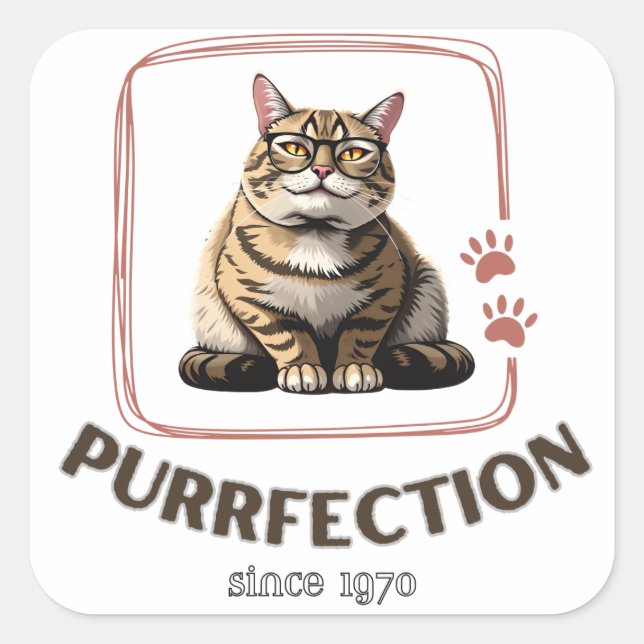 Pegatina Cuadrada Purrfection Since 1970 (Anverso)