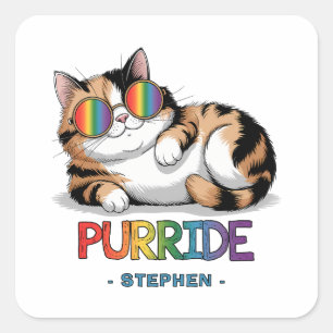 Pegatina Cuadrada Purride - Orgullo Gato de Guay LGBTQ