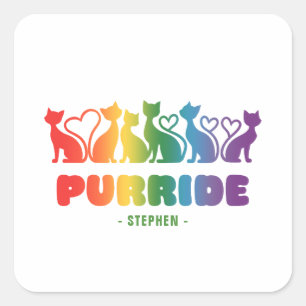 Pegatina Cuadrada Purride - Silhouette de gato arco iris LGBTQ+ Pun 
