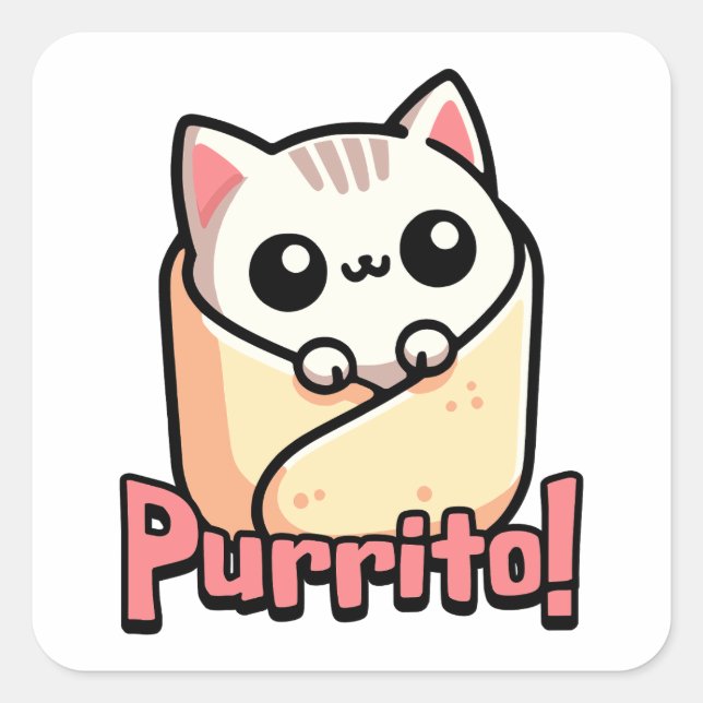 Pegatina Cuadrada ¡Purrito! Burrito lindo gato (Anverso)