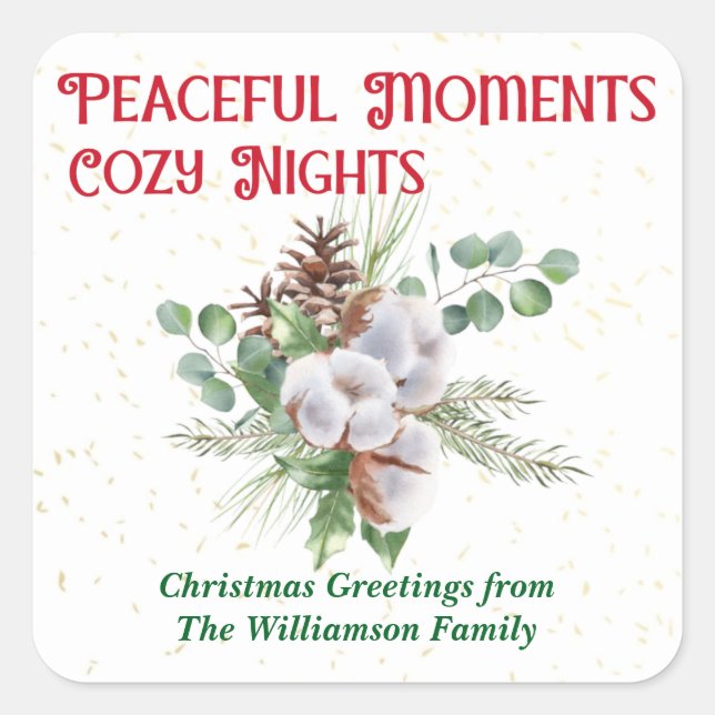 Pegatina Cuadrada Pussy Willow Catkin Bouquet Christmas (Anverso)