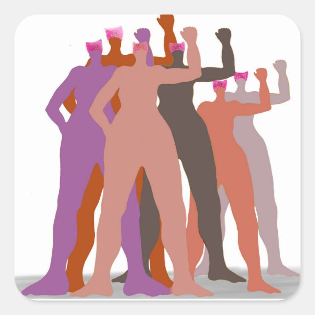 Pegatina Cuadrada "Pussyhats se unen" (Anverso)