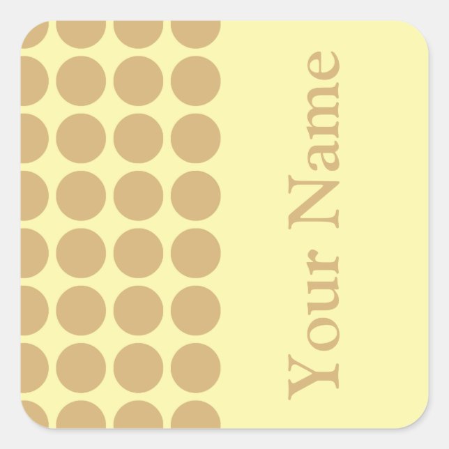 Pegatina Cuadrada Putty Cream Neutral Dots con texto de nombre (Anverso)