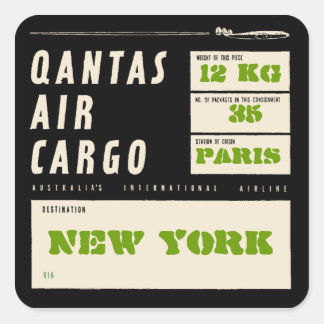 Pegatina Cuadrada QANTAS AIRE BUQUE DE CARGA (Black)