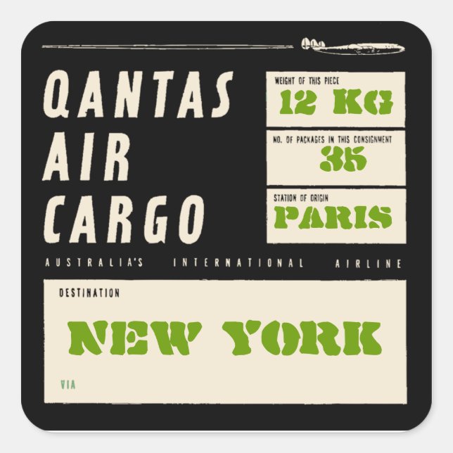 Pegatina Cuadrada QANTAS AIRE BUQUE DE CARGA (Black) (Anverso)