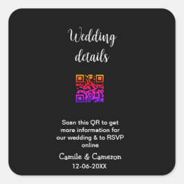 Pegatina Cuadrada QR BODA WEBSITE añadir fecha de fotoname blanco ne