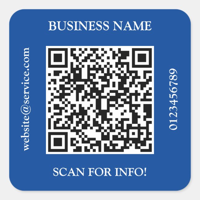 Pegatina Cuadrada QR Code Business Name Website Promo Deep Blue (Anverso)