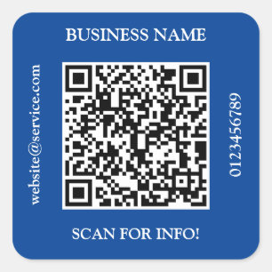 Pegatina Cuadrada QR Code Business Name Website Promo Deep Blue