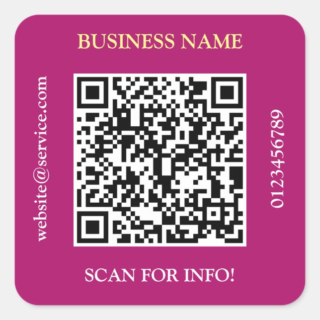 Pegatina Cuadrada QR Code Business Name Website Promo Maroon (Anverso)