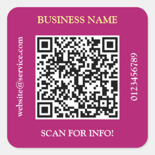 Pegatina Cuadrada QR Code Business Name Website Promo Maroon