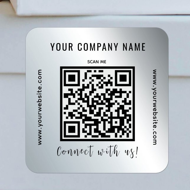 Pegatina Cuadrada QR Code Business Promotion Modern Connect Silver (Subido por el creador)