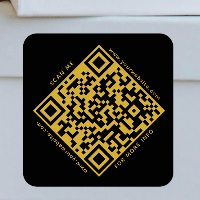 Pegatina Cuadrada QR Code Business Scanable Black Gold moderno (Subido por el creador)